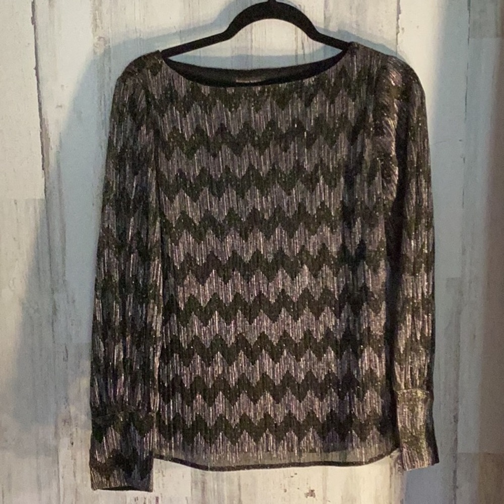 Banana Republic Long Sleeve Metallic Silver Blouse XS